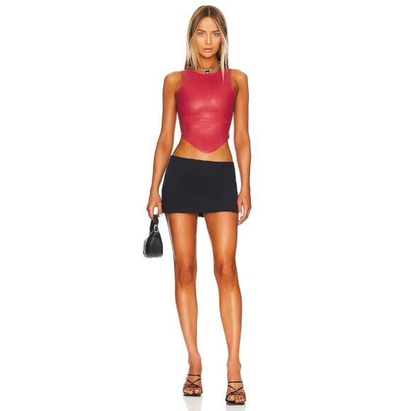Miaou Jinx Top in Strawberry Large New Womens Faux Leather Vegan Cropped Tank - Picture 5 of 15